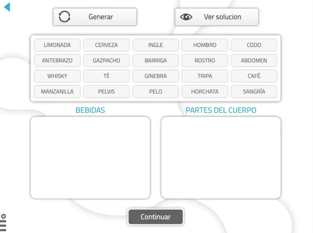 Actividad de NeuronUP "organiza por categorías"