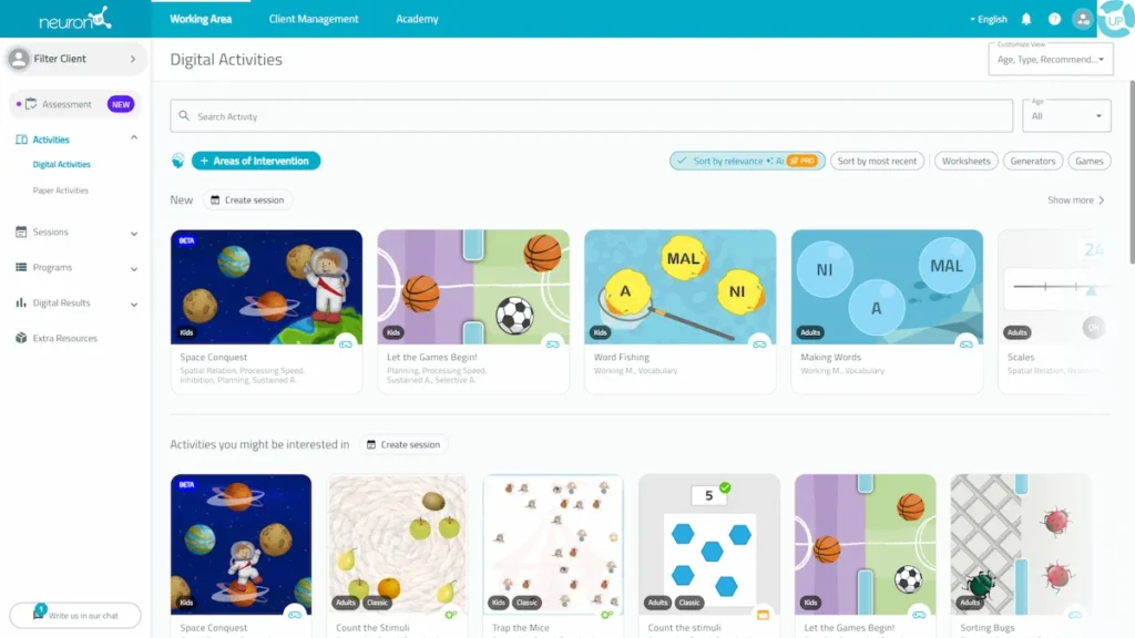 NeuronUP platform interface