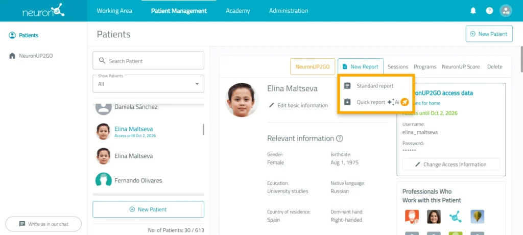 اختر نوع التقرير – NeuronUP