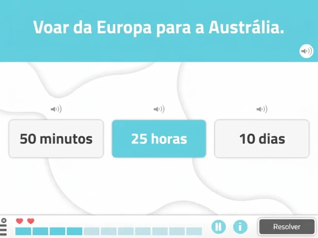 Interface de estimativa de tempos para funções executivas na NeuronUP, com três opções de duração e botão Resolver.