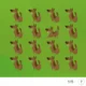 Tela de jogo com 20 cães marrons sobre fundo verde; cão móvel para apontar e controles na parte inferior.