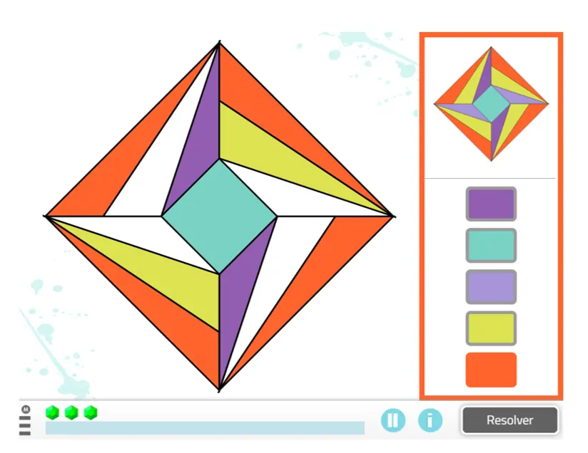 Mandalas para colorir com padrões circulares, guia de cores e barra de progresso visível.