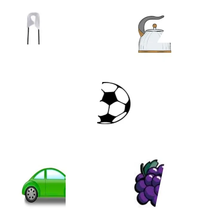 Interface da NeuronUP mostrando um exercício de praxias para completar desenhos, com emojis de clipe, chaleira, bola, carro verde e cacho de uvas.