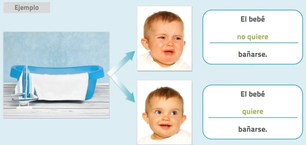Infográfico com dois estados emocionais de um bebê durante o banho: choro e sorriso ao lado de uma banheira azul.