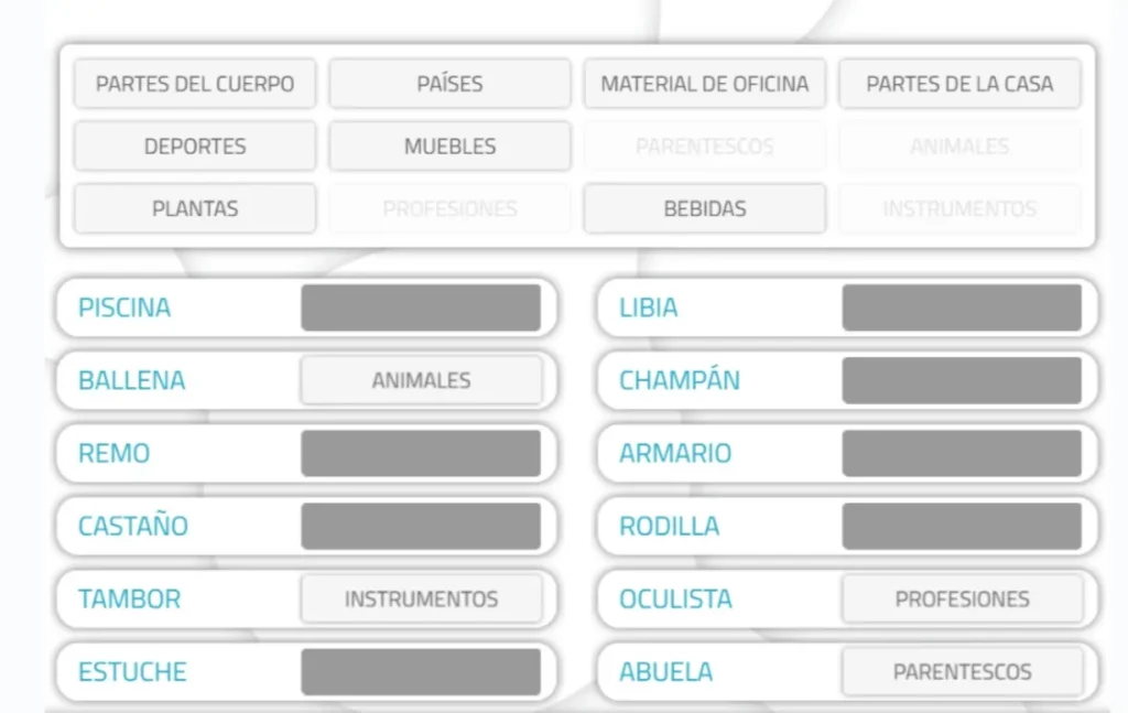 "<yoastmark Tabela de classificação com várias categorias e palavras associadas para exercícios cognitivos.