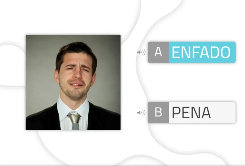 "<yoastmark Homem de terno e gravata, expressão confusa; à direita, RAIVA e TRISTEZA, em uma tarefa de Reconhecimento emocional.