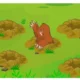Urso de pelúcia espreitando de um buraco em uma paisagem verde, com grama e pedras; ilustração para memória de trabalho.