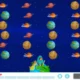 Conjunto espacial: fundo estelar, planetas e foguete decolando para atividades de TDAH.