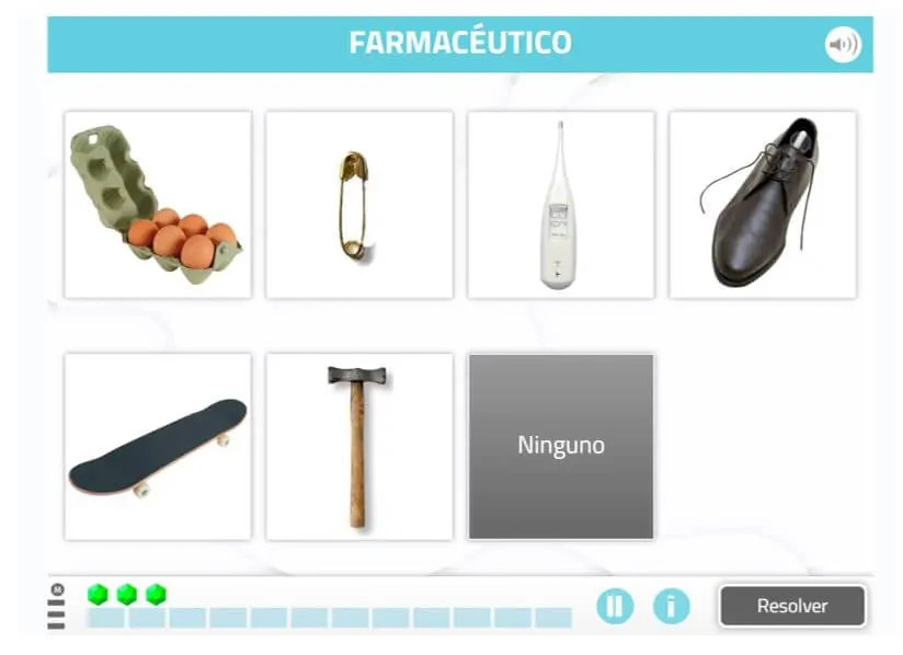 Actividades instrumentales de la vida diaria. Actividad de NeuronUP Objetos, estabelecimentos e profissionais