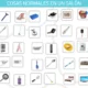 Interface do NeuronUP com ícones de objetos domésticos: vaso sanitário, cadeira de praia, mop, telefone, controle remoto e aspirador de pó para selecionar os elementos de uma categoria.