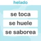 Ficha educativa de memória semântica para crianças: a palavra 'sorvete' aparece no topo e são mostradas as ações: tocar, cheirar e saborear, sobre um fundo azul.
