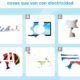 Seis quadros alinhados (A–F) mostram objetos elétricos, alguns ocultos, para gnosias visuais em crianças.