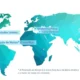 Mapa mundial destacando as Zonas Azuis: Loma Linda, Sardenha, Icária, Okinawa e Nicoya; tons de azul e verde.