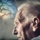 Retrato de Manuel Cassinello Marco, psiquiatra, com uma representação abstrata de um cérebro para demência frontotemporal.