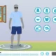 Homem de cabelo grisalho interage em um aplicativo de vestir do NeuronUP, com ícones de roupas e paisagem ao fundo.