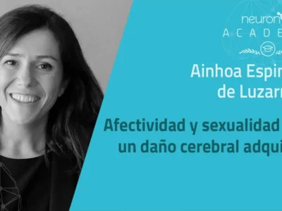 Design gráfico que mostra Ainhoa Espinosa de Luzárraga, o título da palestra e a palavra Academy.