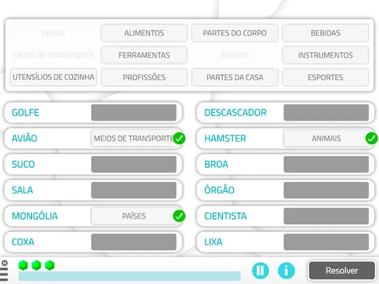 Atividade da NeuronUP Pares de elementos e categorias.