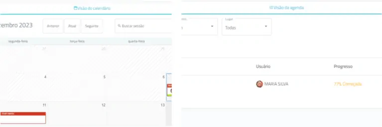 Visão do calendario e visão da agenda programa NeuronUP