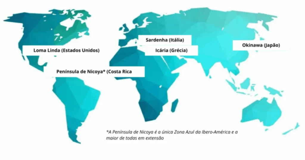 Localização global das zonas azuis (adaptada) https://universidadesazules.org/zona-azul/ 