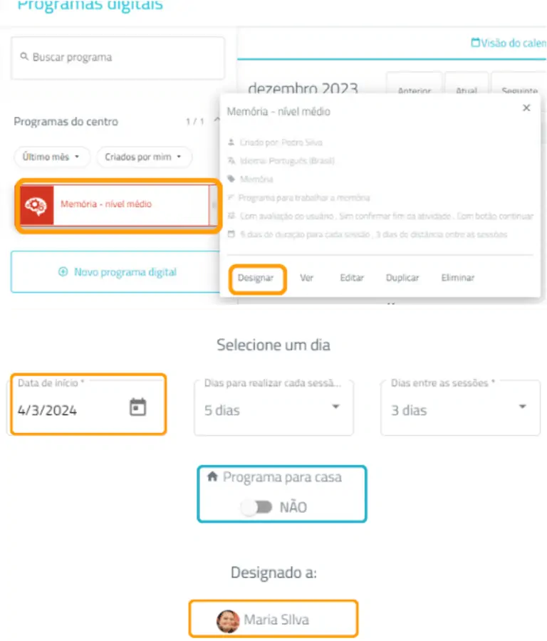 designar programa do NeuronUP