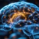 Ilustração do cérebro com luzes que destacam o circuito de recompensa e sua relação com a dependência; útil para contextualizar conceitos neurocognitivos no NeuronUP.