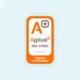 Certificado ISO 27001:2022 de segurança da informação com os logotipos da Applus e Systems Certification; destaca a letra A.