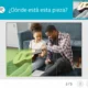 Quebra-cabeça em andamento com uma criança e um adulto; peças encaixadas, vê-se um violão e a pergunta 'Onde está esta peça?'.