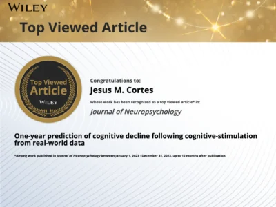 Captura de tela de um artigo da Wiley com Jesús Cortés e o estudo da NeuronUP sobre a previsão do declínio cognitivo.