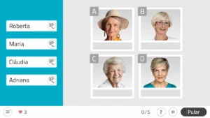 Seis retratos de homens idosos, com as letras A–F e nomes à esquerda, para treinar memória episódica no NeuronUP.