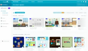 Interface de listagem de atividades no NeuronUP com menu superior e seções Novidades e Atividades Recomendadas.