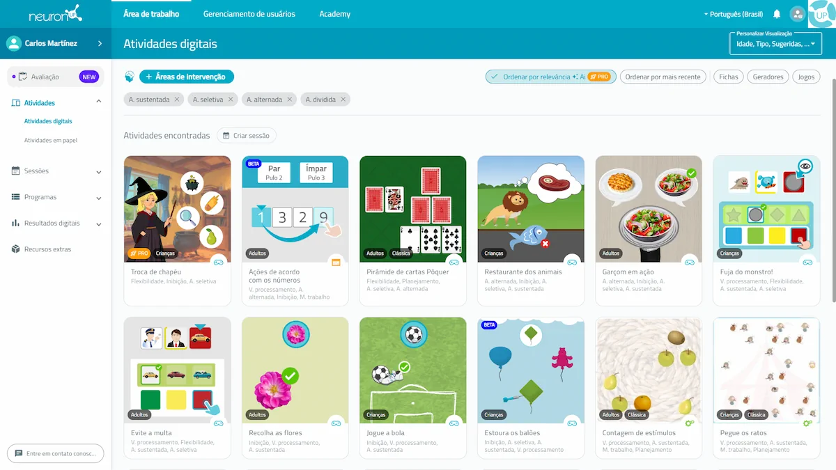 Atividades da NeuronUP para reabilitar a atenção