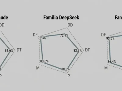 Desempenho das famílias de modelos de linguagem em cinco domínios do raciocínio clínico: diagnóstico diferencial, exames diagnósticos, diagnóstico final, manejo e perguntas clínicas adicionais