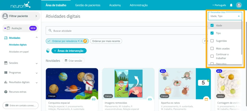 Selecione os filtros – NeuronUP