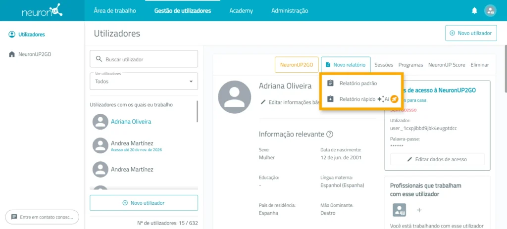 Escolha o tipo de relatório – NeuronUP