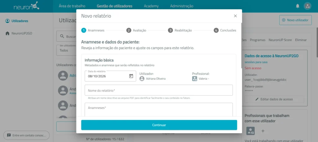 Insira e selecione as informações que deseja incluir – NeuronUP