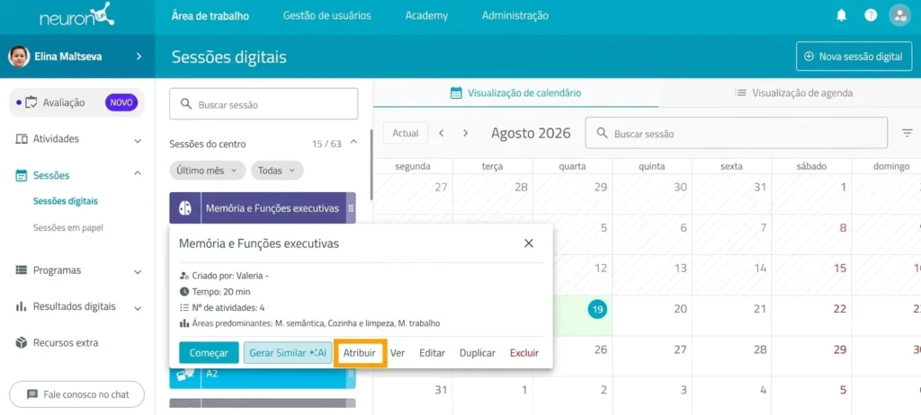 Atribua a sessão e configure o seu comportamento – NeuronUP