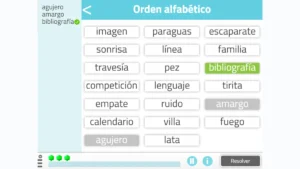 Aktivität Wörter alphabetisch ordnen, NeuronUP-Aktivität