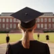 Person mit Talar und Doktorhut auf einem sonnigen Universitätscampus als Symbol für die Ausbildung in kognitiver Gesundheit