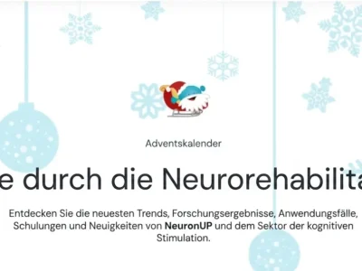 Screenshot des Beitrags-Headers: Adventskalender zur Neurorehabilitation mit Schneeflocken.