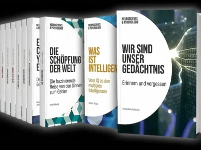 Sammlung von El País über Neurowissenschaften und Psychologie, aufgereihte Bücher mit Titeln wie Die Welt erschaffen und Wir sind unser Gedächtnis.