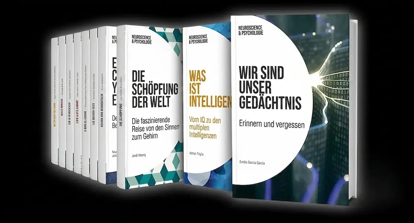 Sammlung von El País über Neurowissenschaften und Psychologie, aufgereihte Bücher mit Titeln wie Die Welt erschaffen und Wir sind unser Gedächtnis.