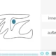 Abstrakte fließende Kontur mit einem blauen Punkt im Inneren; rechts die Wörter „drinnen“ und „draußen“ sowie unten ein Audioplayer.