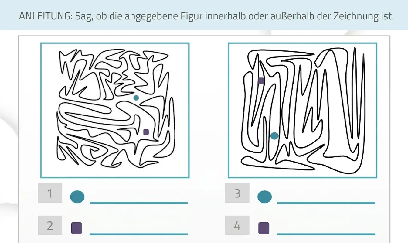 Pädagogische Darstellung zur Daueraufmerksamkeit: zwei Figuren innerhalb oder außerhalb eines abstrakten Labyrinths mit Anweisungen.