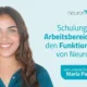 NeuronUP-Werbemotiv: lächelnde Frau rechts, María Paula, mit Schwerpunkt auf der Schulung zu digitalen Aktivitäten.