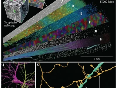 Dreidimensionale Rekonstruktion eines etwa 1 mm³ großen Abschnitts menschlicher Großhirnrinde mittels Elektronenmikroskopie. NeuronUP.