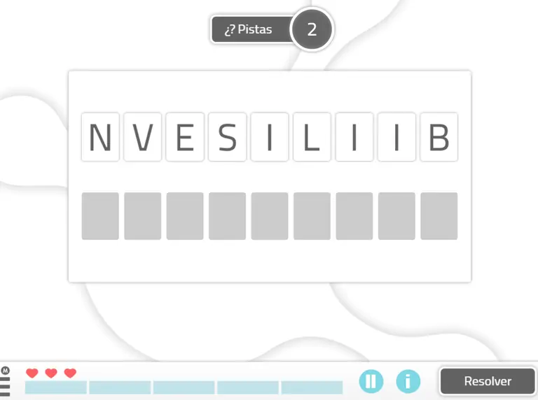 Illustration éducative de la dyslexie avec des lettres en rangée (N V E S I L I I B), espaces pour deviner des mots, indices et un bouton Résoudre au format jeu.