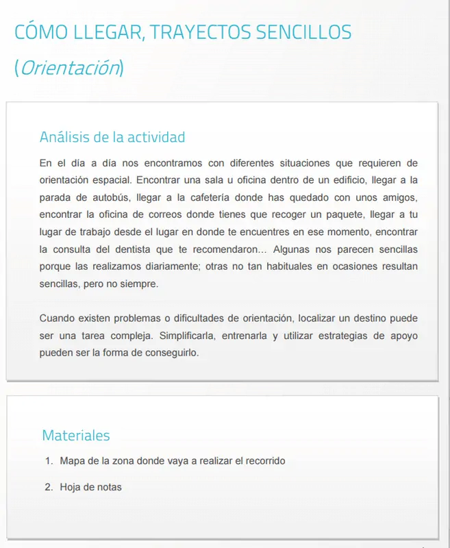 10 exercices de stimulation cognitive pour les personnes atteintes de la maladie de Parkinson Document ou diapositive avec le titre COMMENT S'Y RENDRE, TRAJETS SIMPLES (Orientation) montrant une carte et une feuille de notes.