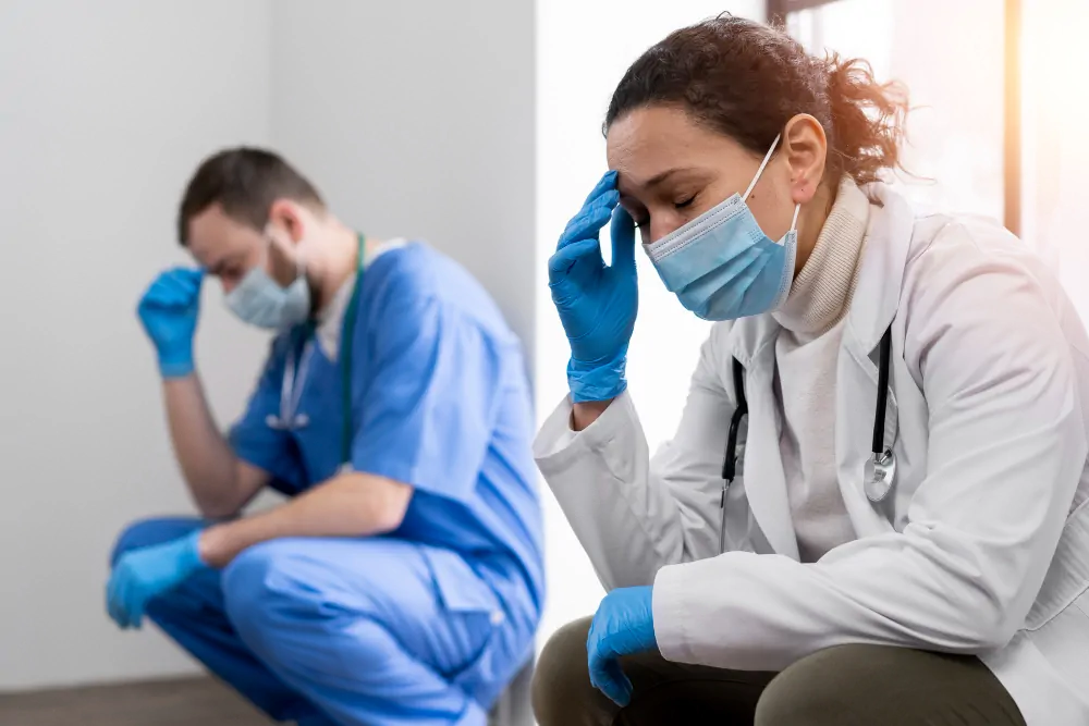 La santé mentale des travailleurs sanitaires. Personnel sanitaire fatigué