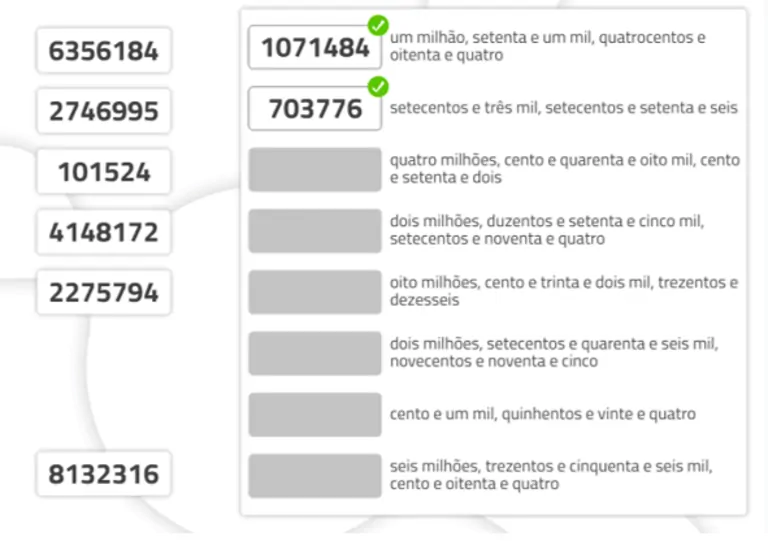 Liste de nombres en portugais avec leur forme écrite en mots, présentée sur des cartes de stimulation cognitive.