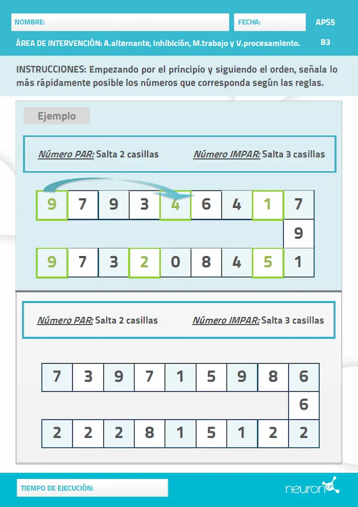 Grille de nombres sur papier pour identifier pairs et impairs, avec exemple et champs pour nom et date.